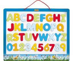 Lena 65821 Biene Maja Magnettafel, Lerntafel mit 26 Magnetbuchstaben und 10 Magnetzahlen, magnetische Motiv, Schultafel mit Allen ABC Buchstaben und Zahlen von 0-9, Tafel ca. 44 cm, ab 3 Jahre, bunt