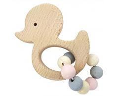 Hess 11111 - Holzspielzeug, Greifrassel Ente aus Holz, nature rosa