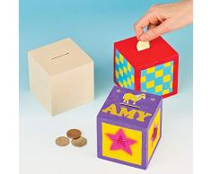 Baker Ross Bastelset - Spardose aus Holz - Würfel zum Basteln und Bemalen für Kinder - als Preis und Mitgebsel für den Kindergeburtstag - 2 Stück