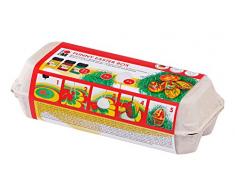 Marabu 1305000000091 - Easy Marble Funny Easter Box, Marmorierfarbe, Set zum Tauchmarmorieren von Kunststoff, Glas, Holz und Styropor, 3 x 15 ml Farbe, 7 Kunststoffeier, 7 Holzspieße und Ostergras