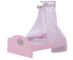 roba Puppenbett aus Puppenmöbel Serie „Sophie“, Puppenbett inkl. textiler Ausstattung, Bettwäsche und Himmel, Puppenzubehör rosa