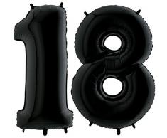 Ballon Zahl 18 in Schwarz - XXL Riesenzahl 100cm - zum 18. Geburtstag - Party Geschenk Dekoration Folienballon Luftballon Happy Birthday Black