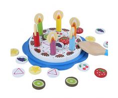 B&Julian Holzspielzeug Rollenspielzeug Holz Geburtstagstorte Schneideset 32 teilig mit Kerzen Deko als Spielküche Kaufladen Zubehör Set für Kinder ab 1 Jahr