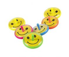 Boland 30779 - Kreisel mit einem lächelnden Gesicht, 6 Stück, Größe 4 cm, Plastik, Smiley, Mitgebsel, Dreher, Pinata, Geburtstag