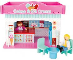 small foot 10855 Spielhaus Eisdiele aus Holz, mit 2 Puppenfiguren, Zubehör und abnehmbarem Dach, ab 3 Jahren
