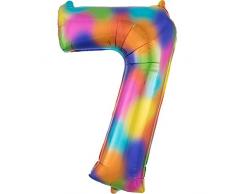 Amscan 3853701 Folienballon SuperShape Zahl 7 Rainbow Splash, Regenbogenfarben, S