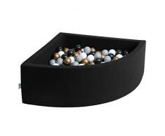 KiddyMoon Bällebad 90X30cm/300 Bälle Bällepool Mit Bällen ∅ 7Cm Für Babys Kinder Viertel Eckig, Schwarz:Weiß-Grau-Schwarz-Gold