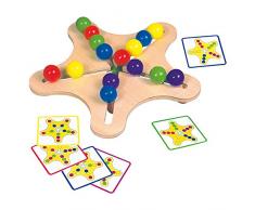 Bino & Mertens 84150 - Stella Motorikstern, Holz, mit 15 bunten, fest montierten Kugeln und 4 doppelseitigen Aufgabenblättchen. Größe ca. 25x25x6 cm.