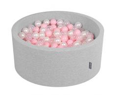 KiddyMoon Bällebad 90X40cm/300 Bälle ∅ 7Cm Bällepool Mit Bunten Bällen Für Babys Kinder Rund, Hellgrau:Rosa/Perle/Transparent