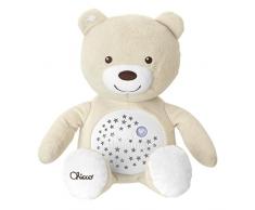 Chicco Baby Bär, Nachtlicht Projektor mit Farbwechsel und 30 Min. Musik, Plüsch-Teddybär, Babyspielzeug, beige