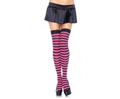 LEG AVENUE 6005 - Overknee Halterlose Strümpfe Mit Streifen, Einheitsgröße (EUR 36-40), schwarz/neon pink, Damen Karneval Kostüm Fasching