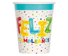Unique Party Pappbecher zum Geburtstag 266 ml – Motiv Geburtstag Globo-Pack 8 (74716)
