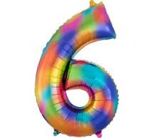 Amscan 3853601 Folienballon SuperShape Zahl 6 Rainbow Splash, Regenbogenfarben, S