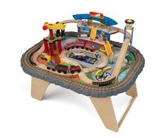 KidKraft 17564 Transportation Station Holzeisenbahn-Set & Spieltisch für Kinder mit 58 Spielteilen