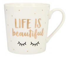 Depesche 5909.014 Tasse mit Henkel, aus Porzellan, 300 ml, mit Aufschrift, Life is Beautiful, Mehrfarbig