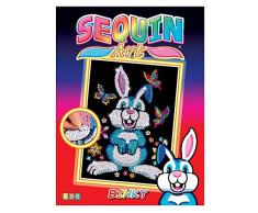 MAMMUT 8011603 - Sequin Art Paillettenbild Häschen, Hase, Steckbild, Komplettset mit Styropor-Rahmen, Bildvorlage, Pailletten, Steckstiften, Anleitung, Bastelset für Kinder ab 6 Jahre