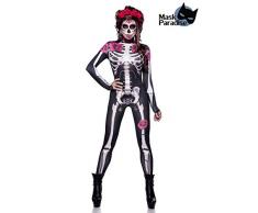 Mask Paradise 80127-010-025 Tag der Toten Skelettoverall Kostüm Skelettkostüm Halloween Day Death 36-38, Schwarz/Weiß