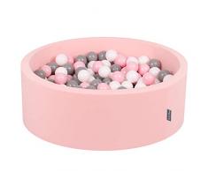 KiddyMoon Bällebad 90X30cm/300 Bälle ∅ 7Cm Bällepool Mit Bunten Bällen Für Babys Kinder Rund, Hellpink:Weiß/Grau/Rosa