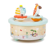Small Foot 11108 Spieluhr Papagei und Elefant, aus Holz, in modernen Pastelfarben,mit Melodie ideal als Einschlafhilfe Spielzeug, Mehrfarbig