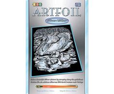 MAMMUT 8250607 - Artfoil, Kratzbild, Tiermotiv, Schwäne, silber, Komplettset mit Kratzbild, Kratzmesser und Anleitung, Scraper, Scratch, glänzend, Kratzset für Kinder ab 8 Jahre