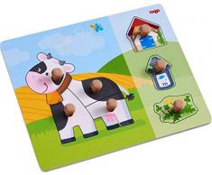 HABA 304591 - Greifpuzzle Kuh Annabell, 7-teiliges Holzpuzzle mit Kuhmotiv und großen, griffigen Holzknöpfen, Holzspielzeug ab 12 Monaten