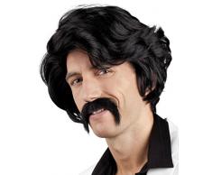 Alsino Herren Perücke mit Bart Pirat Chuck Karnevalsperücken Dude Fasching Perücke, wählen:schwarz mit Bart 86346