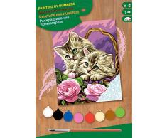 MAMMUT 8221041 - Malen nach Zahlen Junior, Blumenkätzchen, Katze, Komplettset mit bedruckter Malvorlage im A4 Format, 8 Acrylfarben, Pinsel, Anleitung, Malset für Kinder ab 8 Jahre