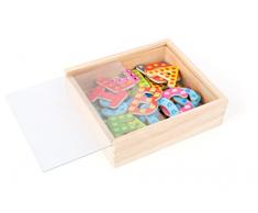 Small Foot 10732 Magnet Holzkiste, 37 Buchstaben farbigen Designs, spielerisch das ABC Lernen und erste Wörter schreiben