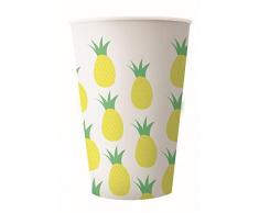 Procos 90597 Partybecher Ananas aus Pappe, 8 Stück, weiß, gelb