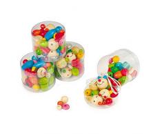 Fädelspiel Fädelspaß aus Holz im 4er Set, mit Perlen, Köpfen und Bändern zum Basteln, Lernspiel fördert die Konzentration, Kreativität, Feinmotorik und Hand-Augen-Koordination, auch als schönes Gastgeschenk auf Kindergeburtstagen geeignet