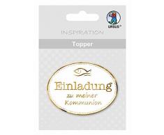 Ursus 56700009 - Topper Einladung zu Meiner Kommunion, ca. 6,5 x 7,6 cm, 8 Stück, weiß/gold