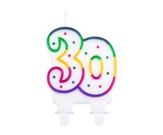 Boland 31083 - Geburtstagskerze Zahl 30, 1 Stück, Dreißig, mit Kerzenhalter, Stecker, Spieß, Minikerze, Tortenkerze, Kuchen, Geburtstag, Dekoration, Geschenk, Jubiläum, Mehrfarbig