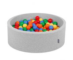 KiddyMoon Bällebad 90X30cm/200 Bälle ∅ 7Cm Bällepool Mit Bunten Bällen Für Babys Kinder Rund, Hellgrau:Gelb/Grün/Blau/Rot/Orange