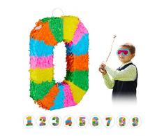Relaxdays 10025189_912 Pinata Geburtstag, Zahl 0, zum Aufhängen, Kinder & Erwachsene, Papier, zum selbst Befüllen, Piñata, bunt