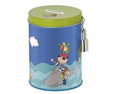 sigikid, Jungen, Metall Spardose, Inkl. Schloss + 2 Schlüssel, Sammy Samoa, Blau/Grün, 24732