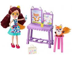 Enchantimals GBX03 Themenpack Kunststudio mit Fuchsmädchen Felicity Fox Puppe und Tierfreund Flick