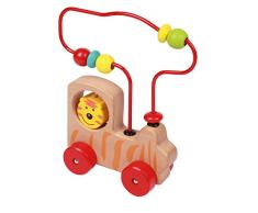 Lena 32045 - Holzspielzeug Dampflok Tiger, Lokomotive mit Motorikschleife, Lok aus Holz mit Motorik Elementen, Motorikspielzeug und Greifling für Kinder ab 18+ Monaten, ca. 16 x 11 x 18,5 cm