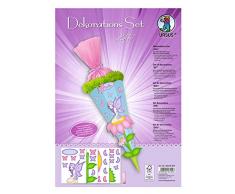 Dekorationsset Elfe, 4 Bogen Bastelkarton DIN A4, beidseitig bedruckt, vorgestanzt, genutet, zum Dekorieren einer Schultüte, teilweise veredelt, mit Satinband