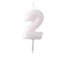 amscan 9904377 Zahlenkerze 2 Glitzer, Weiß/Pink
