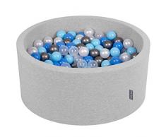 KiddyMoon Bällebad 90X40cm/300 Bälle ∅ 7Cm Bällepool Mit Bunten Bällen Für Babys Kinder Rund, Hellgrau:Perle/Blau/Baby Blau/Transparent/Silbern