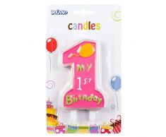 Boland 63410 - Geburtstagskerze My 1st Birthday, 1 Stück, Eins, mit Kerzenhalter, Stecker, Spieß, Pink, 1. Geburtstag, Luftballon, Zahl, Kindergeburtstag, Minikerzen, Tortenkerze, Kuchen, Dekoration
