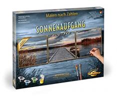 Schipper 609470754 - Malen nach Zahlen - Sonnenaufgang am See - Bilder malen für Erwachsene, inklusive Pinsel und Acrylfarben, 120 x 40 cm