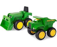 Sandkasten Spielzeugset John Deere Mini Bagger und Kipplader in Grün, Spielzeug Bagger und Kipplaster aus Kunststoff für Draußen, Geschenke für Kleinkinder 3 Jahren, Spiele für Draußen