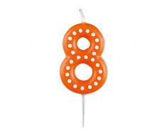 amscan 9900918 Zahlenkerze 8, mit weißen Punkten, farbig Sortiert, Entweder in Gelb, Blau, Rot, Grün oder Orange