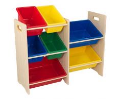 KidKraft 15470 Ordnungssystem Regal aus Holz mit 7 Kisten - Aufbewahrungsboxen für Kinder-Spielzeug in primär- & naturfarben - Kinderzimmer Möbel