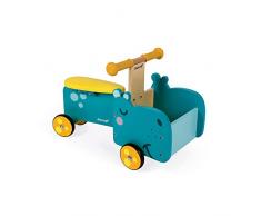 Janod J08003 Laufrad Nilpferd Mit Beweglichem Vorderteil (Holz), Blau/Gelb