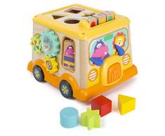Small Foot 11252 Motorikspiel Schulbus aus Holz, vielseitig bespielbar, mit Steckformen Spielzeug, Mehrfarbig