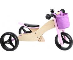 Small foot 11612 Laufrad Trike 2 in 1 Rosa aus Holz, Drei- und Laufrad, mit verstellbarem Sitz und gummierten Reifen