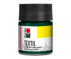 Marabu 17160005068 - Textil Stoffmalfarbe dunkelgrün 50 ml, Stoffdruckfarbe auf Wasserbasis, für helle Stoffe, waschbeständig bis 60°C, weicher Griff, einfache Fixierung durch Bügeln o. Backofen