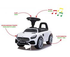 Jamara 460606 Rutscher Mercedes-Benz AMG GT – Kofferraum unter der Sitzfläche, Schub-und Haltegriff, Hupe und Sound am Lenkrad, originalgetreue Optik, Kippschutz, weiß